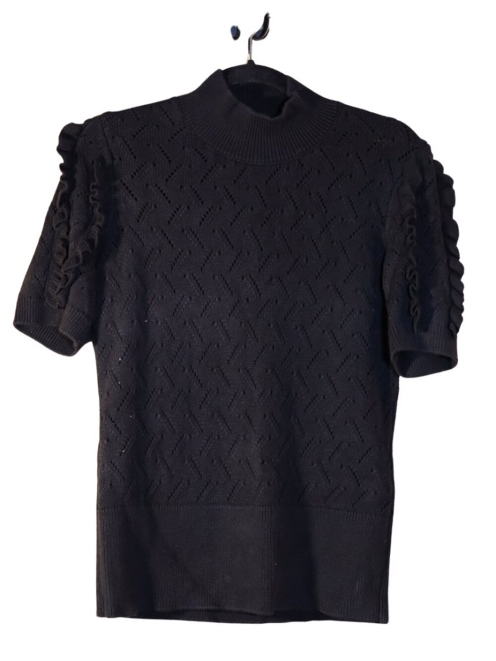 White House Black Market Pointelle Mock Neck Ruffle Sleeve Sweater Top XL